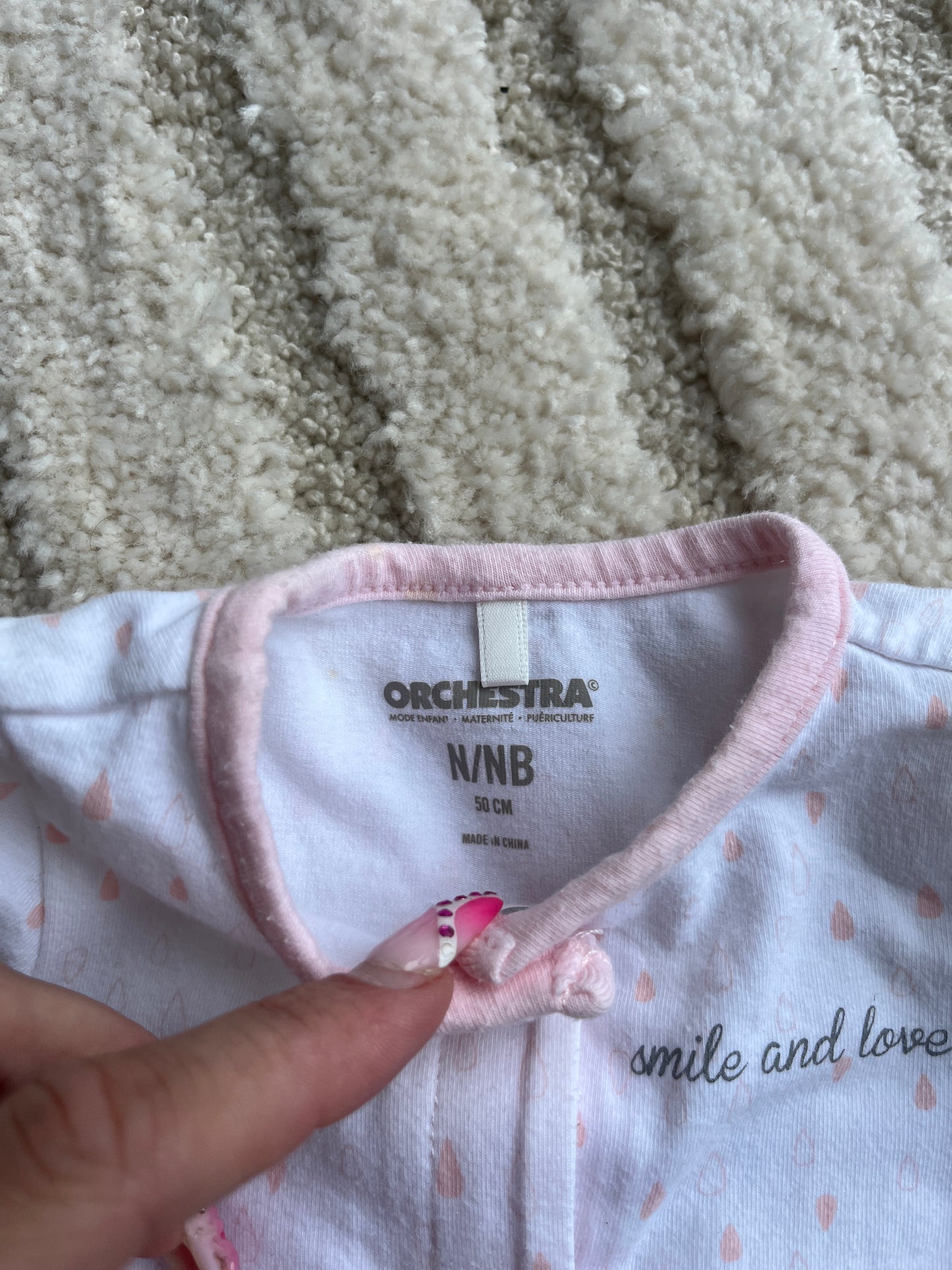 Pyjama léger blanc et rose pale « smile and love » - naissance