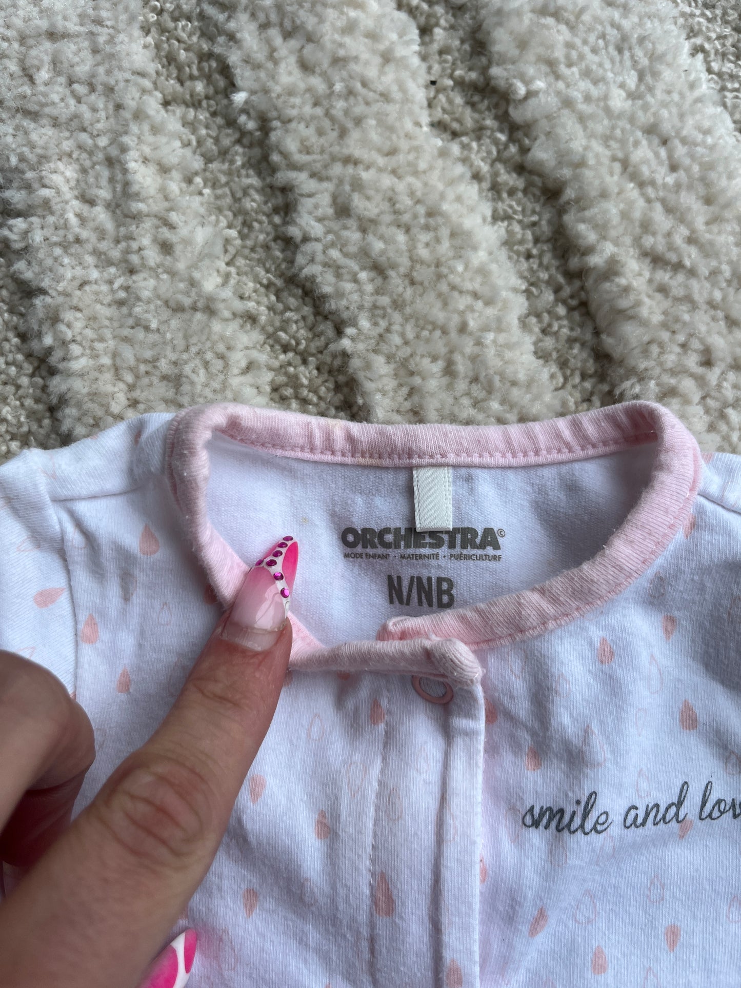 Pyjama léger blanc et rose pale « smile and love » - naissance