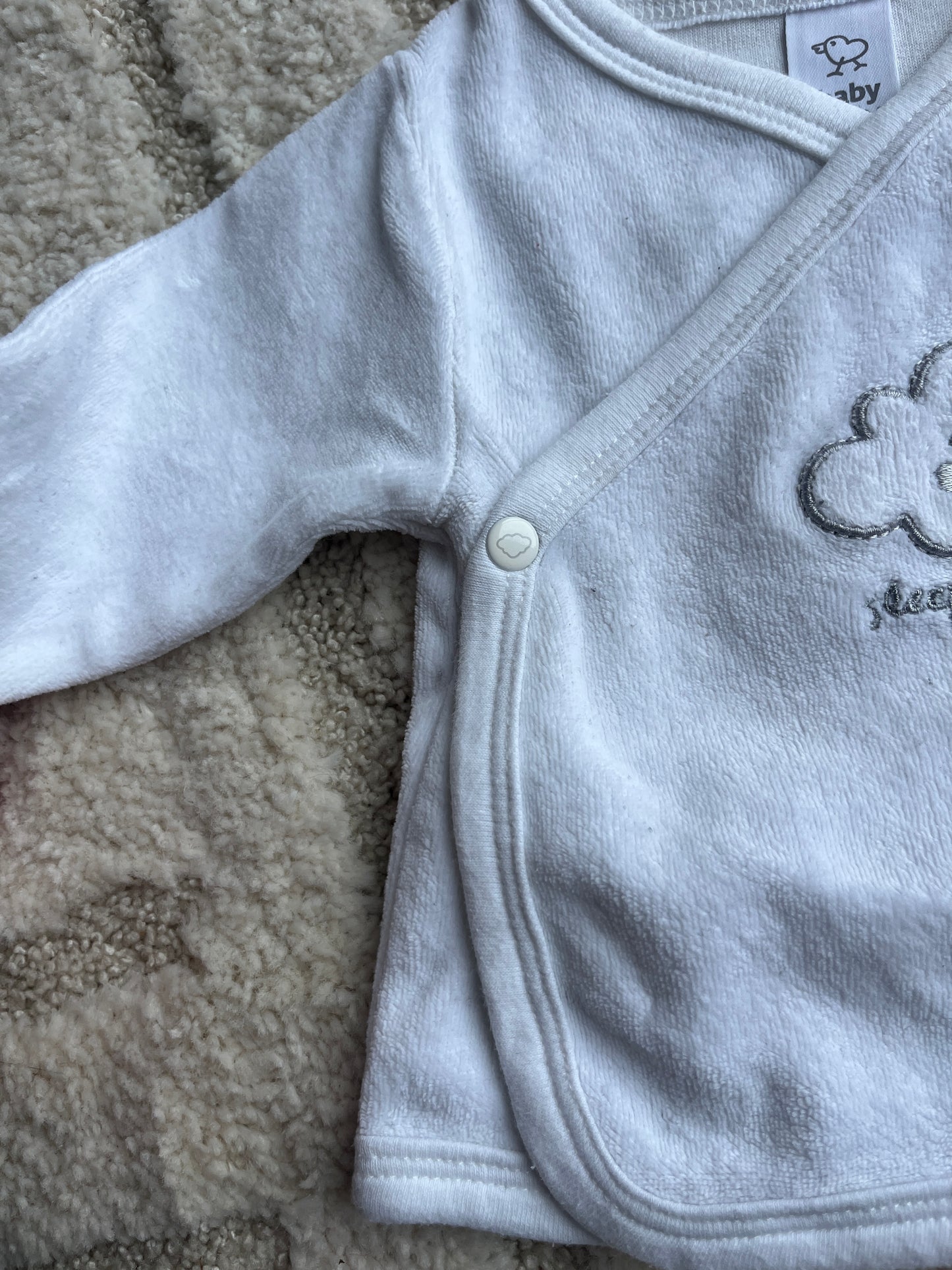 Brassière velours à manches longues blanche « sleep and dream » - 1 mois