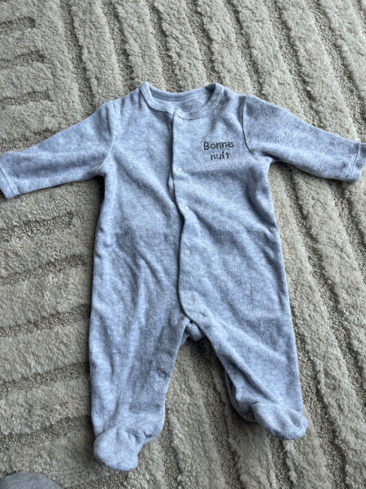 Pyjama velours gris « bonne nuit » tête ourson à l’arrière - 1 mois