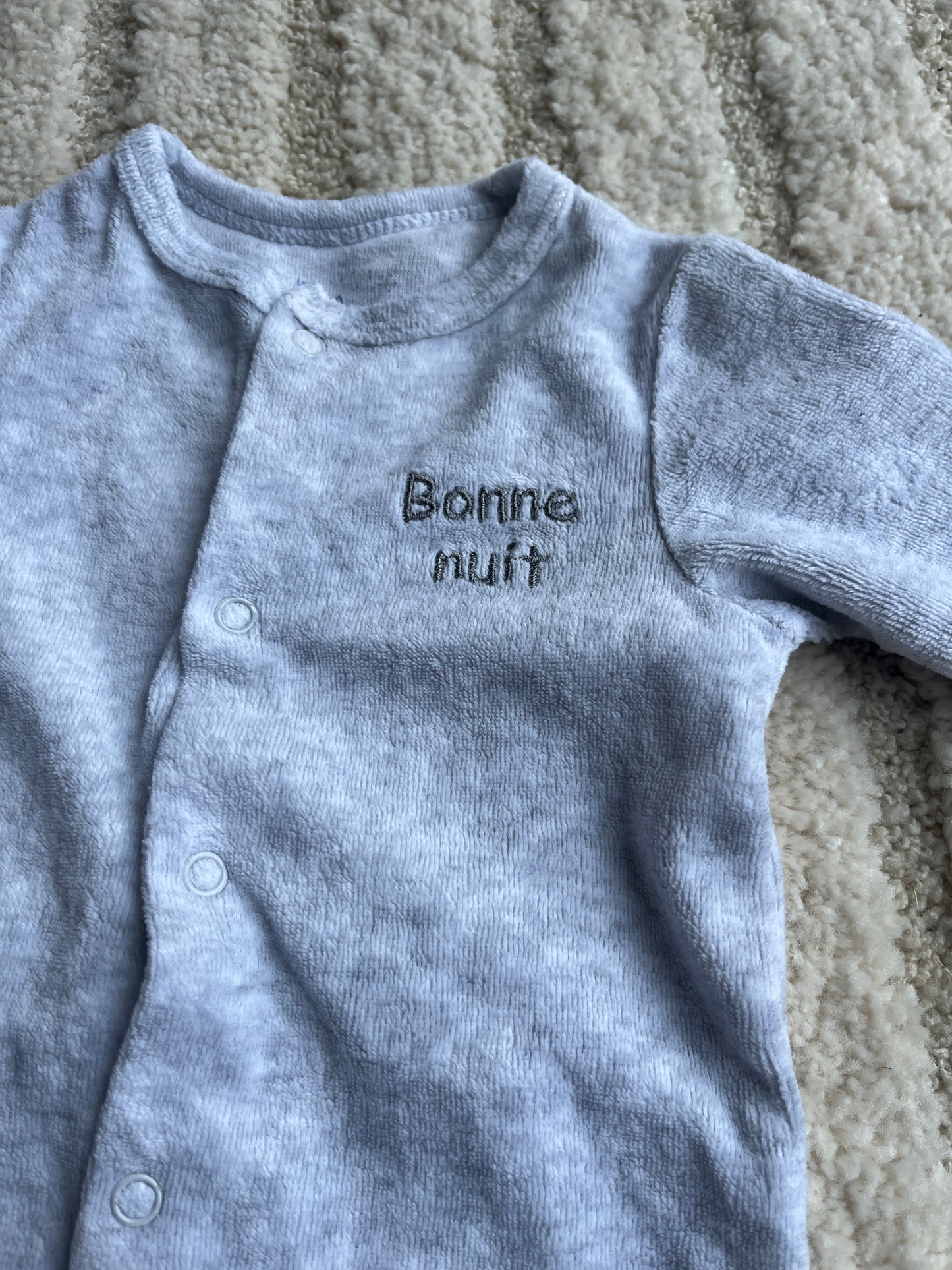 Pyjama velours gris « bonne nuit » tête ourson à l’arrière - 1 mois