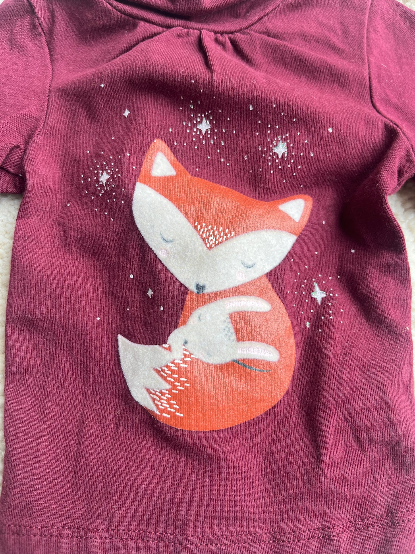 T-shirt à manches longues bordeaux avec col roulé motif renard - 1 mois