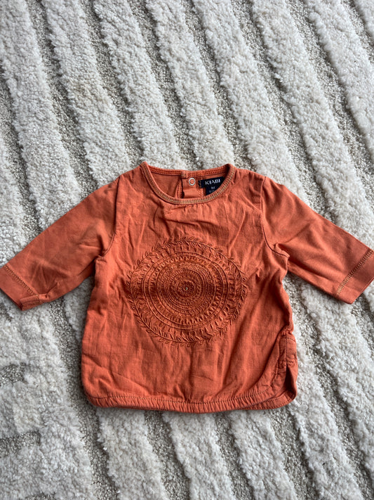 T-shirt à manches longues terracotta arrondi détails bohèmes - 1 mois
