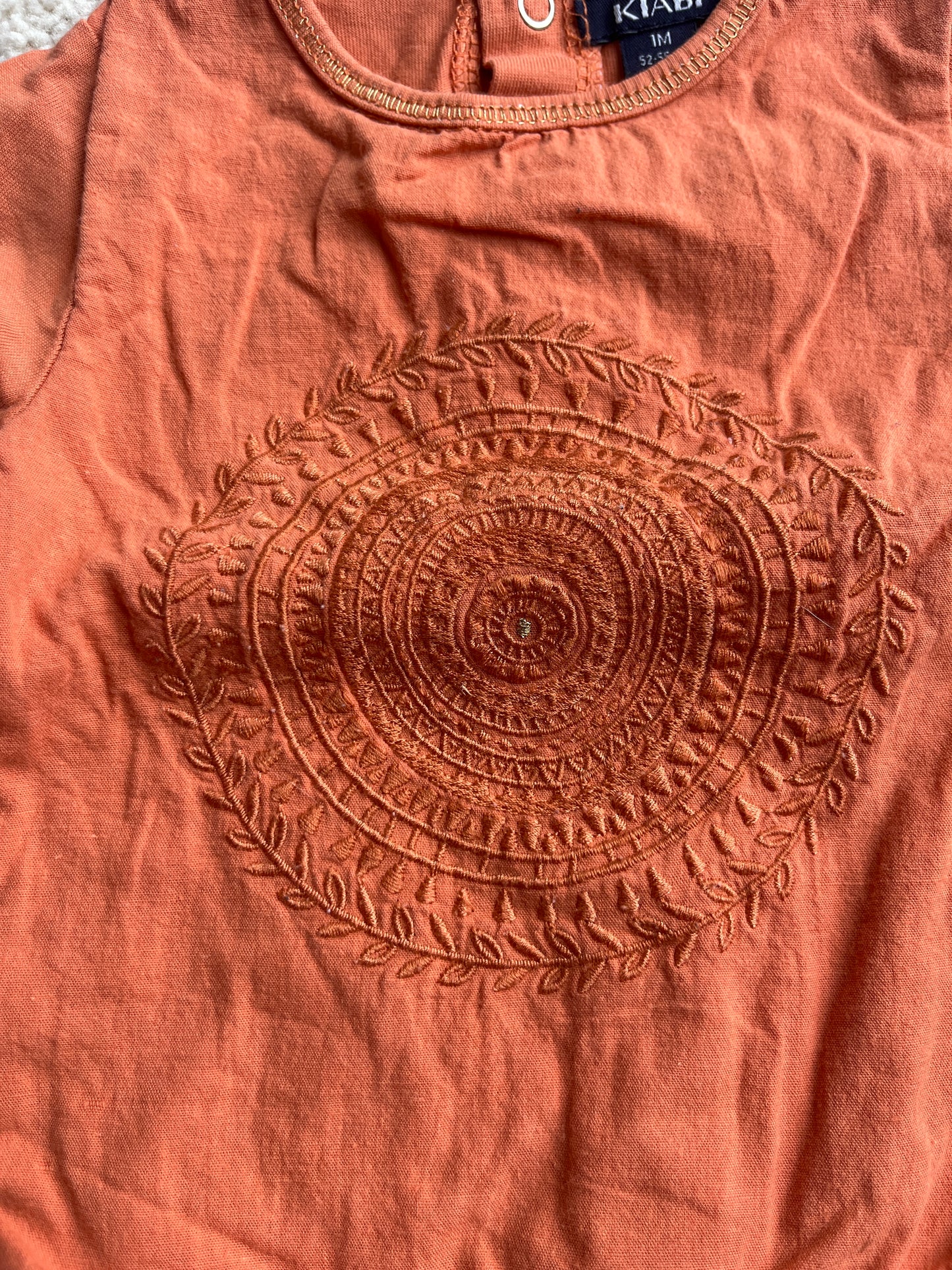 T-shirt à manches longues terracotta arrondi détails bohèmes - 1 mois
