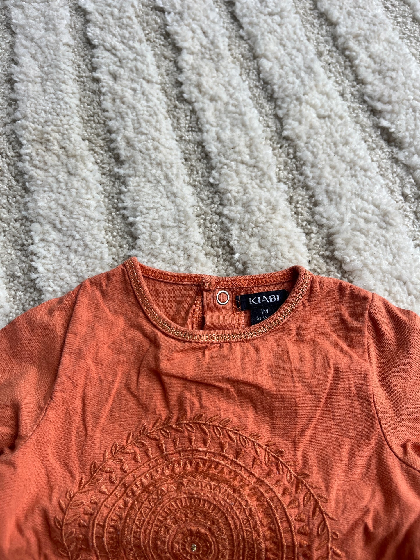 T-shirt à manches longues terracotta arrondi détails bohèmes - 1 mois