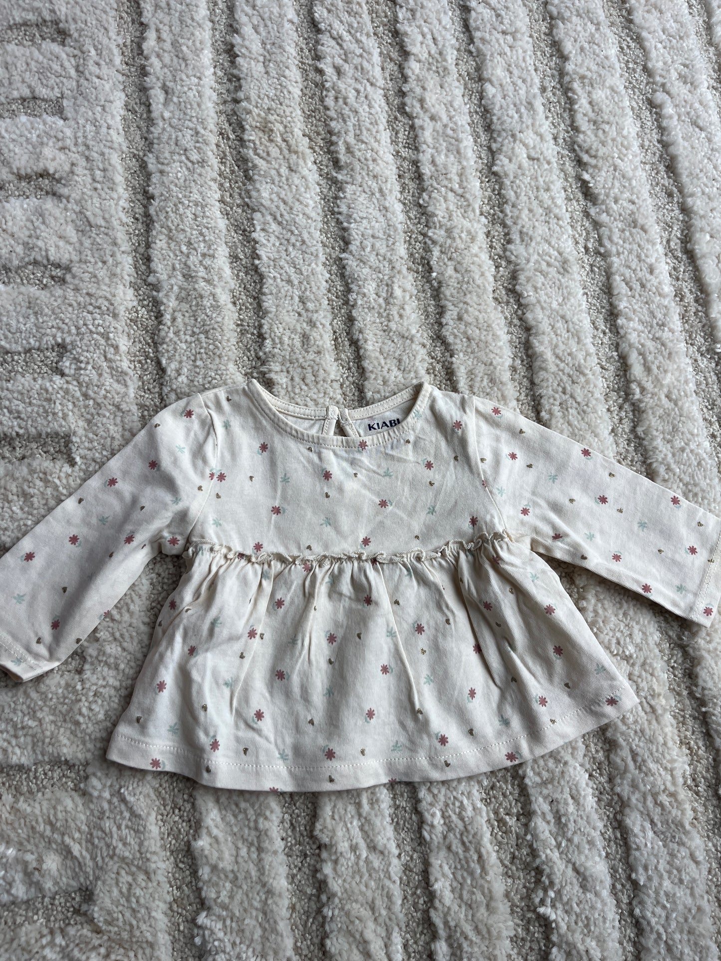 T-shirt à manches longue beige à volants motifs fleurs - 1 mois