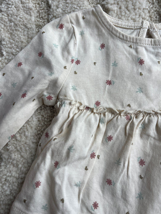 T-shirt à manches longue beige à volants motifs fleurs - 1 mois