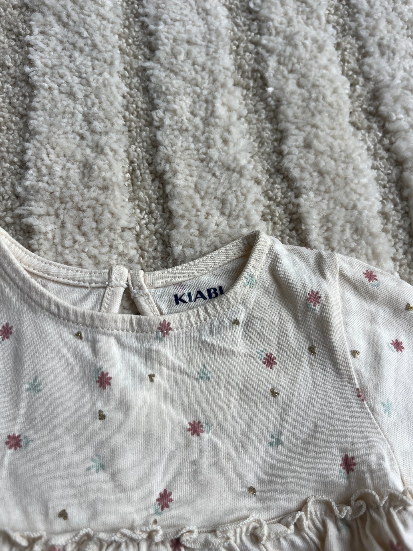 T-shirt à manches longue beige à volants motifs fleurs - 1 mois