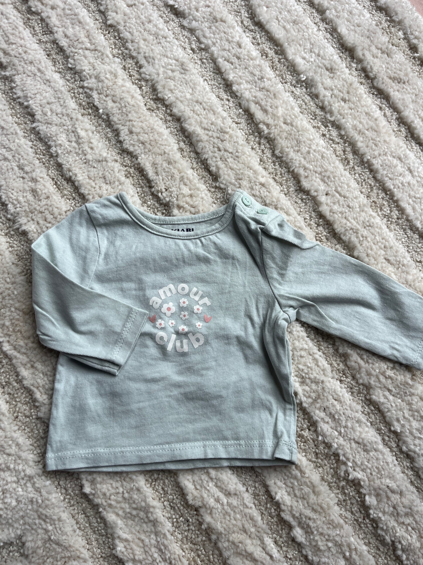 T-shirt à manches longues vert « amour club » - 1 mois
