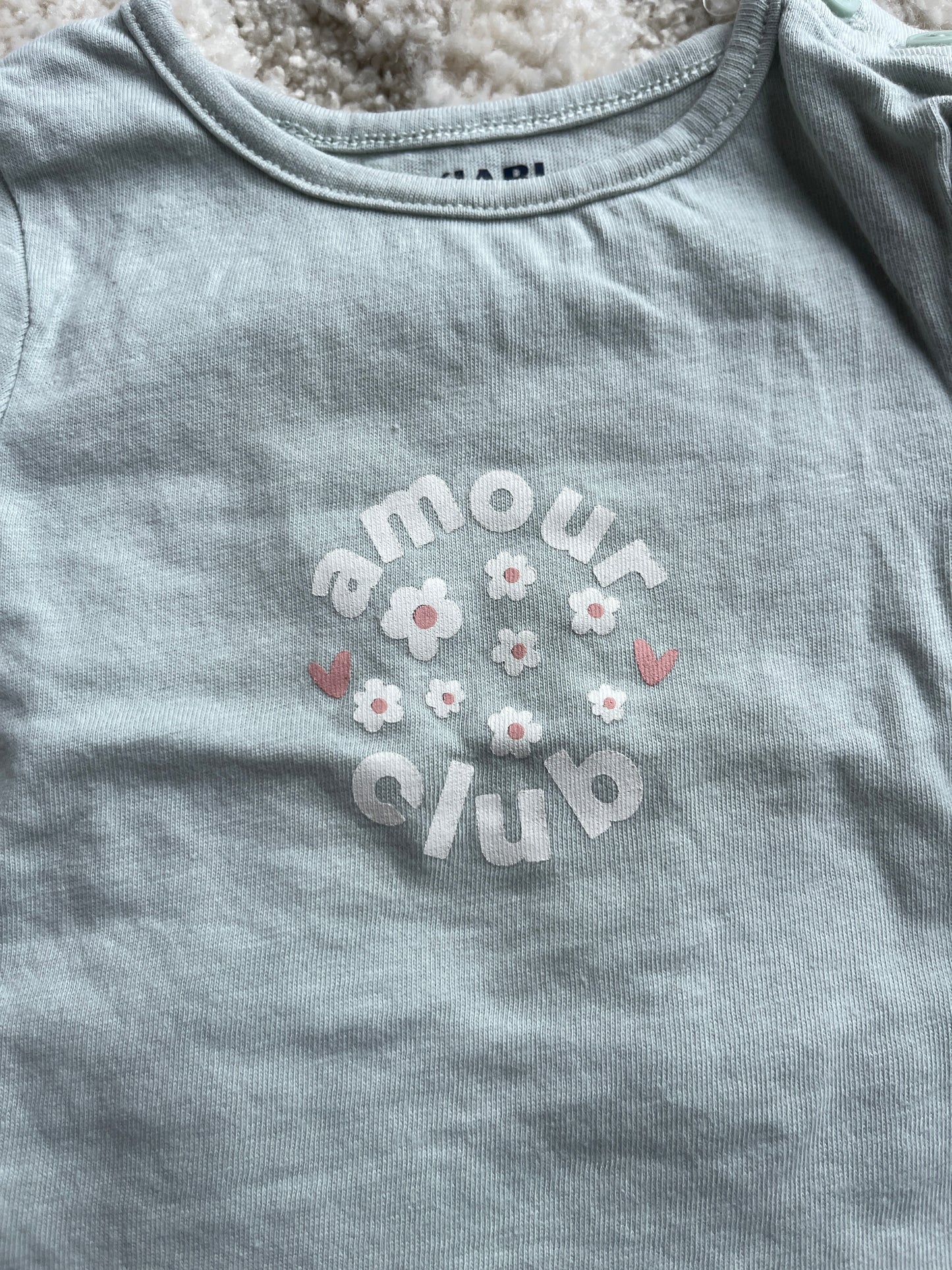 T-shirt à manches longues vert « amour club » - 1 mois