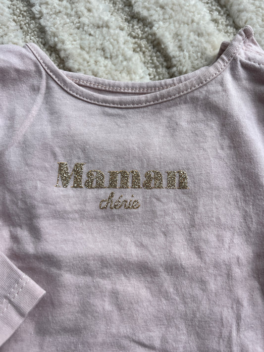 T-shirt à manches longues rose « maman chérie » - 1 mois