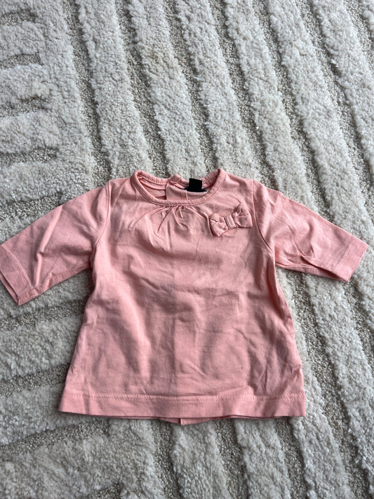 Robe à manches longues rose noeud en relief - 1 mois