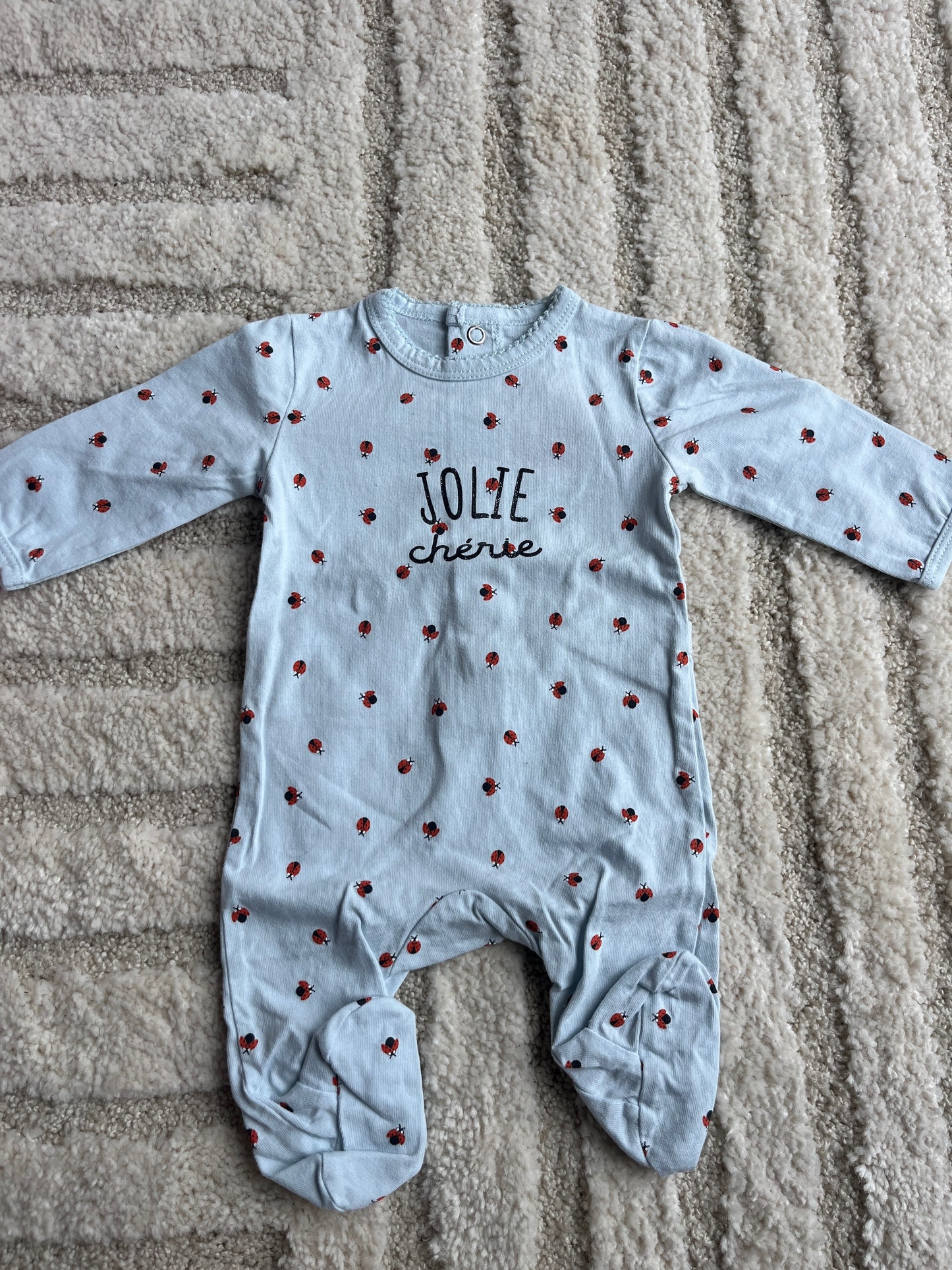 Pyjama léger bleu motifs coccinelles « jolie chérie » - 1 mois