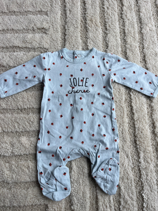 Pyjama léger bleu motifs coccinelles « jolie chérie » - 1 mois