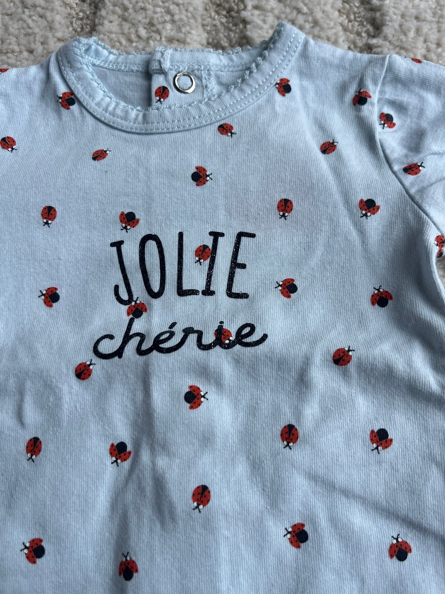 Pyjama léger bleu motifs coccinelles « jolie chérie » - 1 mois