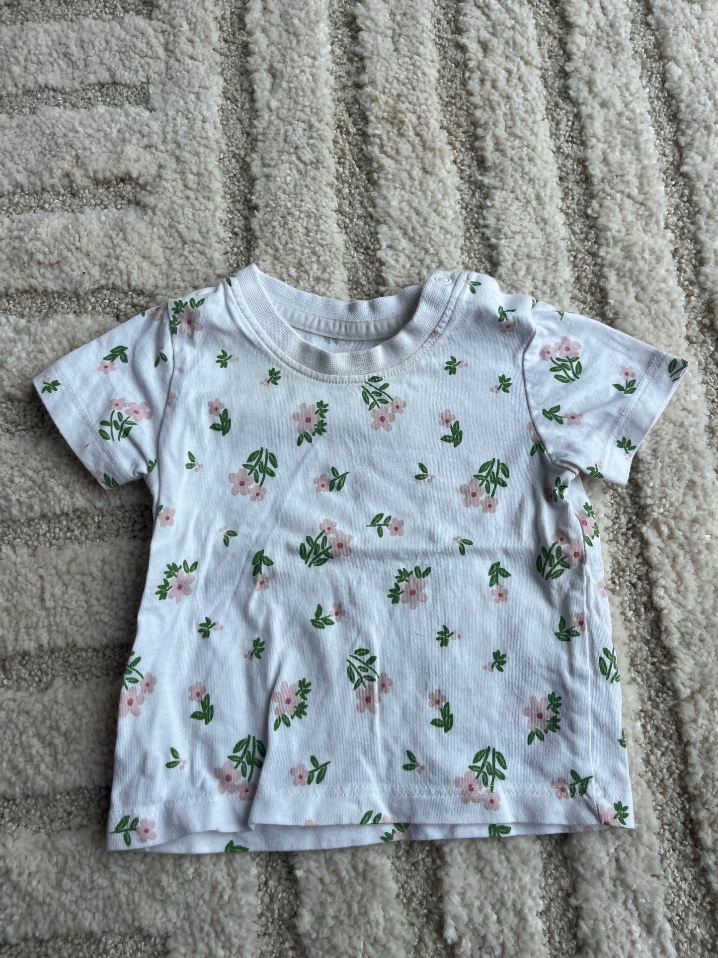 T-shirt à manches courtes blanc fleurs roses - 0/3 mois (62cm)