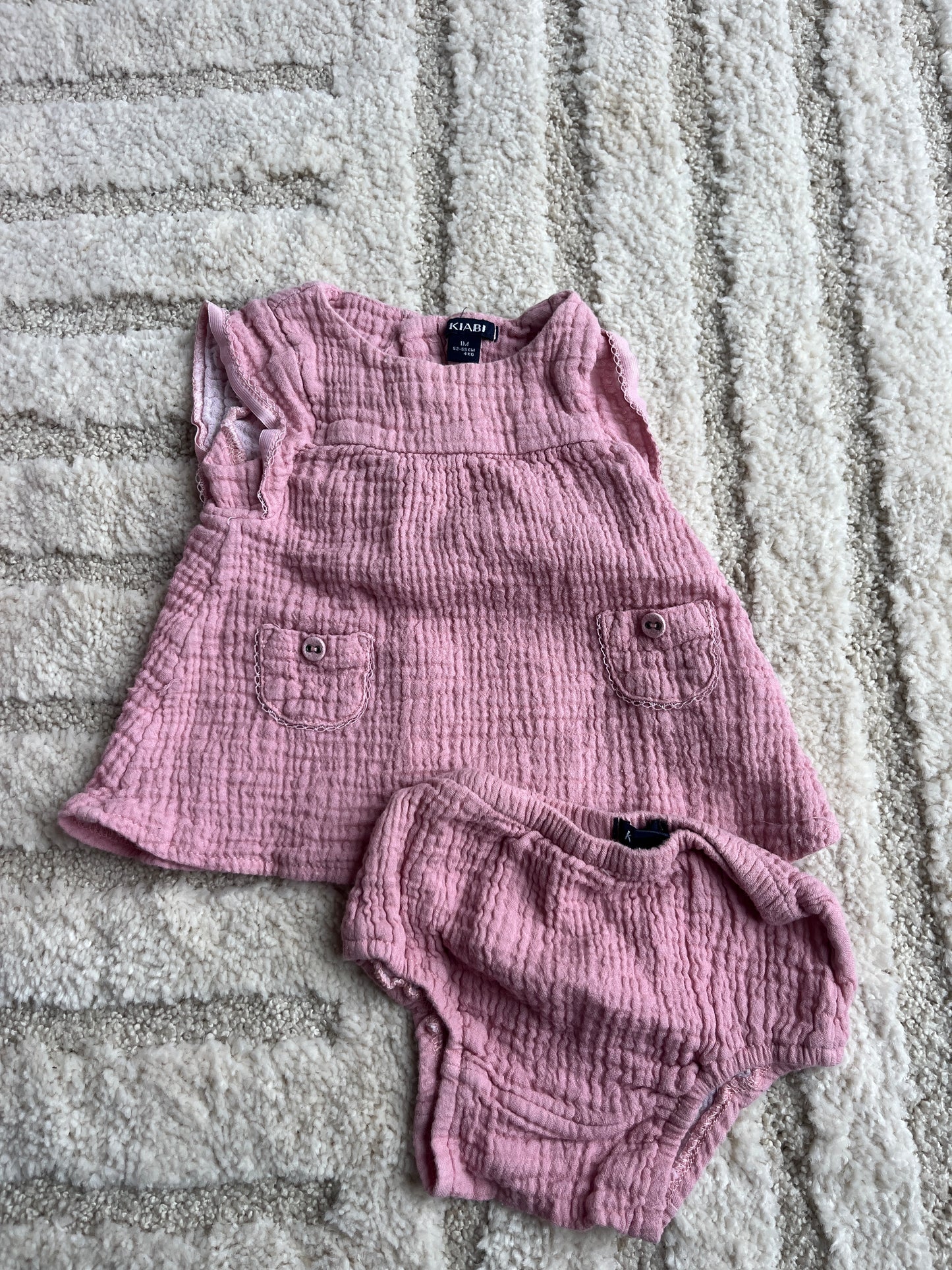 Ensemble robe + bloomer gaze de coton rose - 1 mois