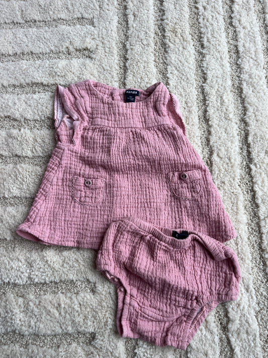 Ensemble robe + bloomer gaze de coton rose - 1 mois