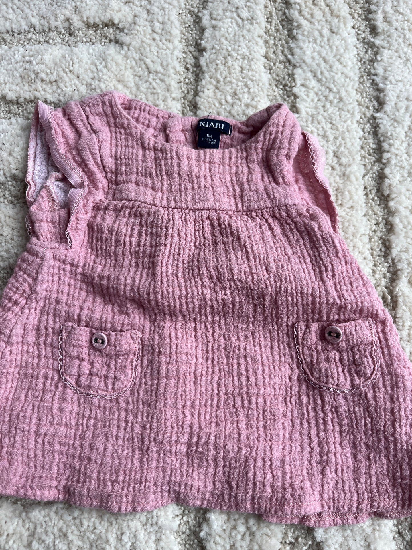 Ensemble robe + bloomer gaze de coton rose - 1 mois