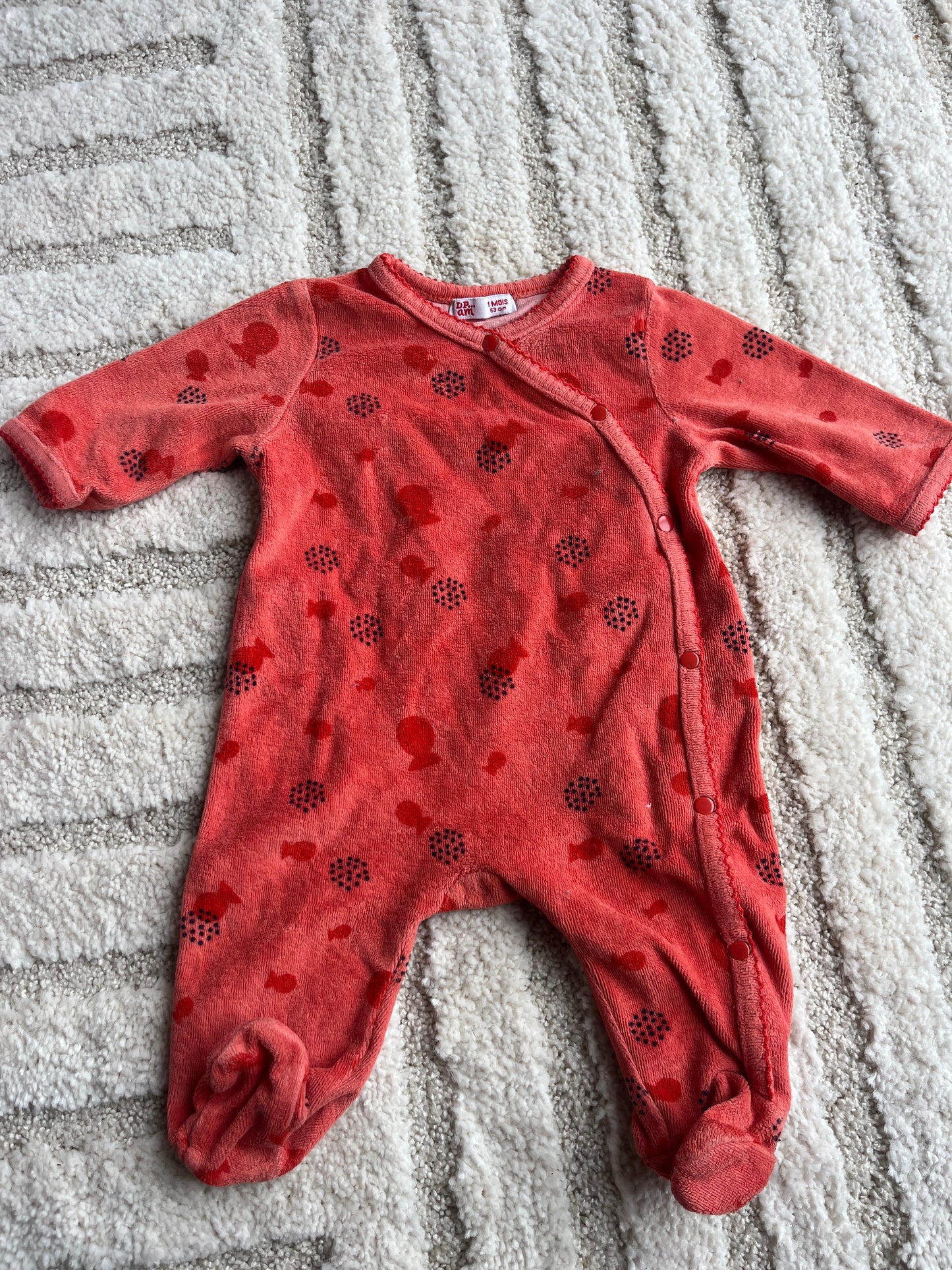 Pyjama velours orange motifs poissons DPAM - 1 mois