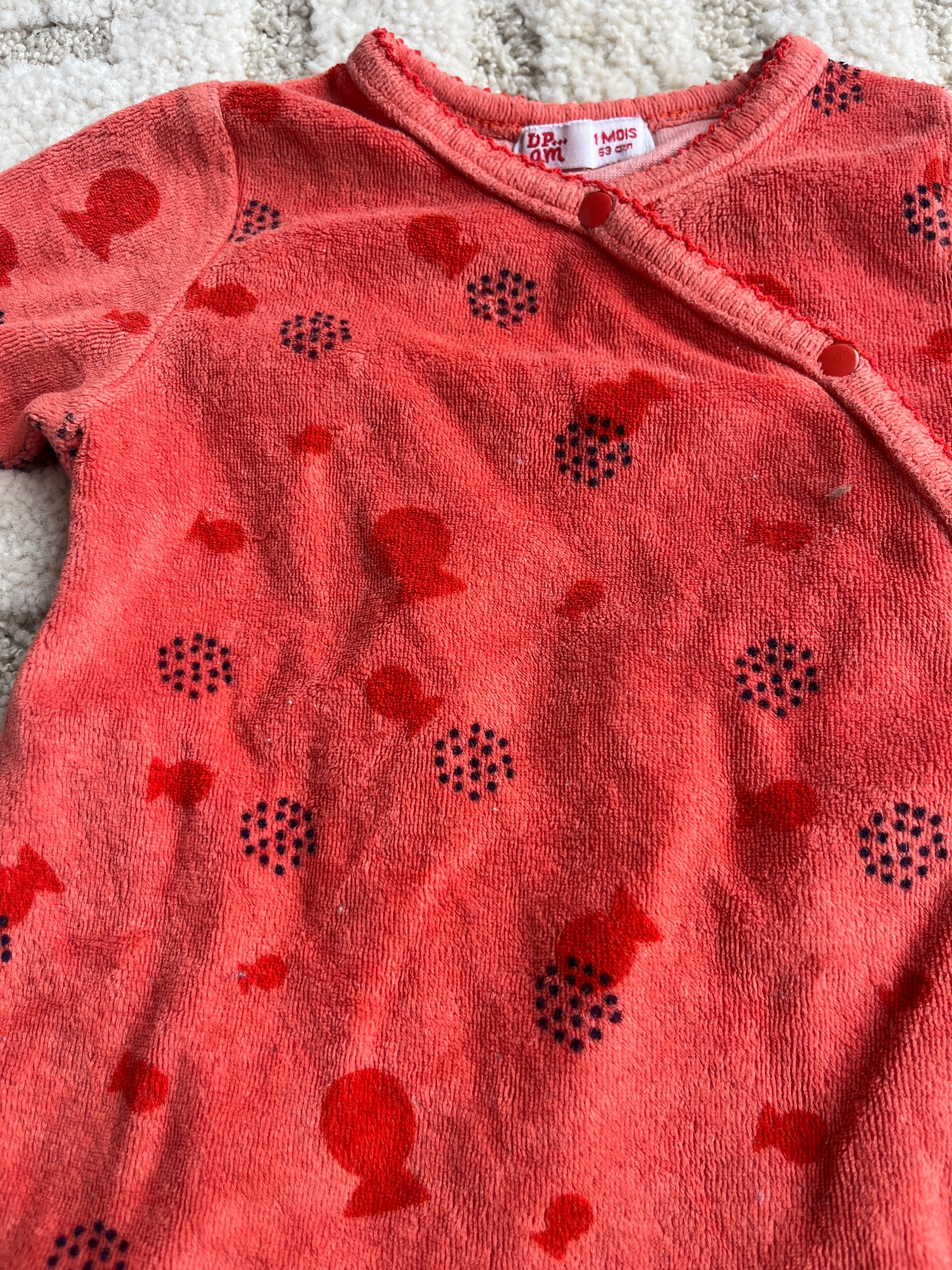 Pyjama velours orange motifs poissons DPAM - 1 mois