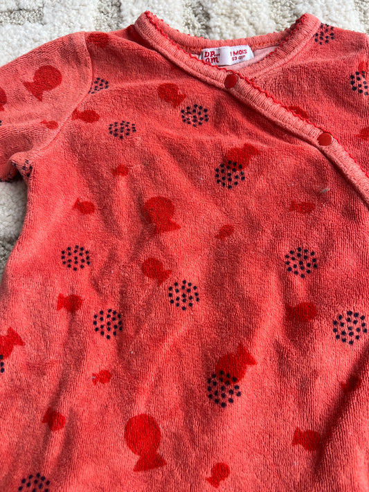 Pyjama velours orange motifs poissons DPAM - 1 mois