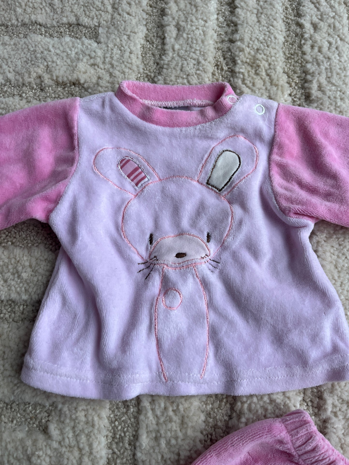 Pyjama velours 2 pièces rose lapin - 1 mois