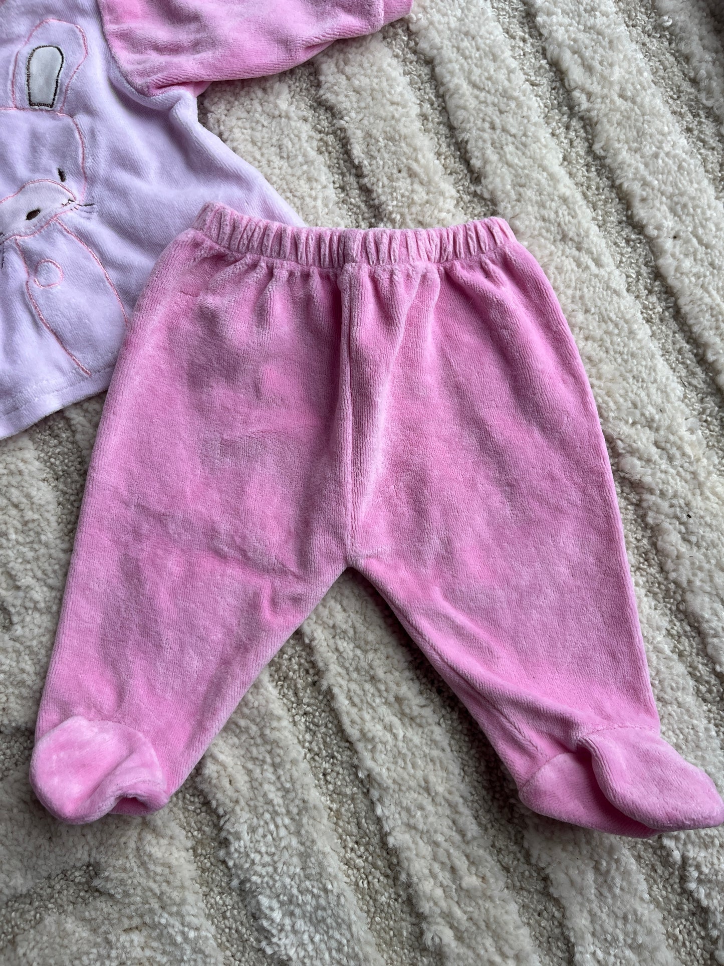 Pyjama velours 2 pièces rose lapin - 1 mois