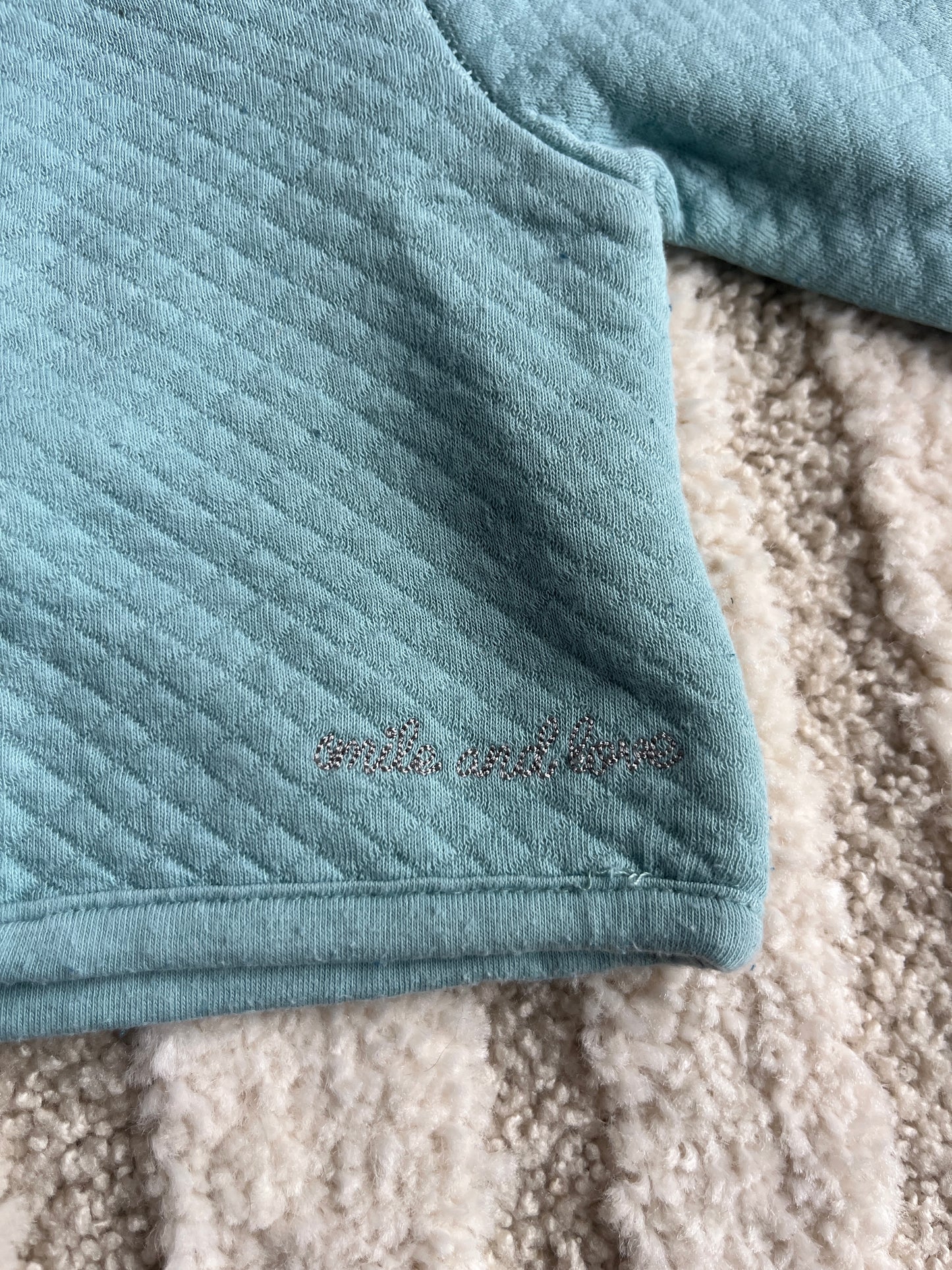 Gilet à manche longue bleu turquoise matelassée « smile and love » - 1 mois