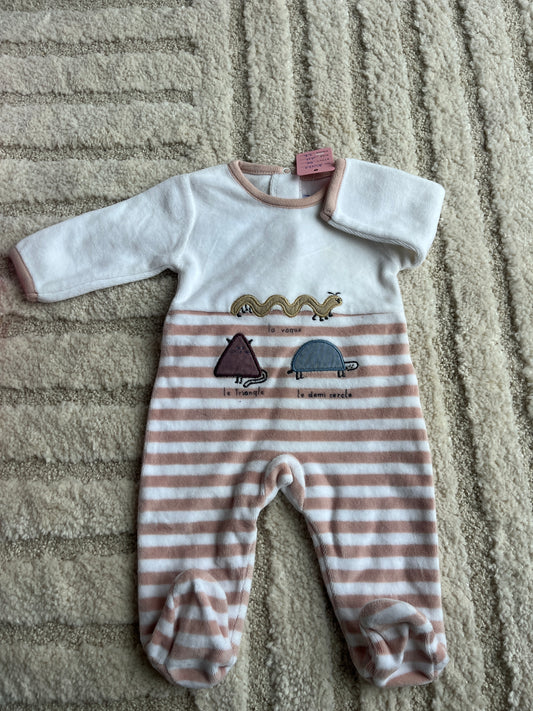 Pyjama velours blanc et rayé rose poudré avec formes Absorba - 1 mois