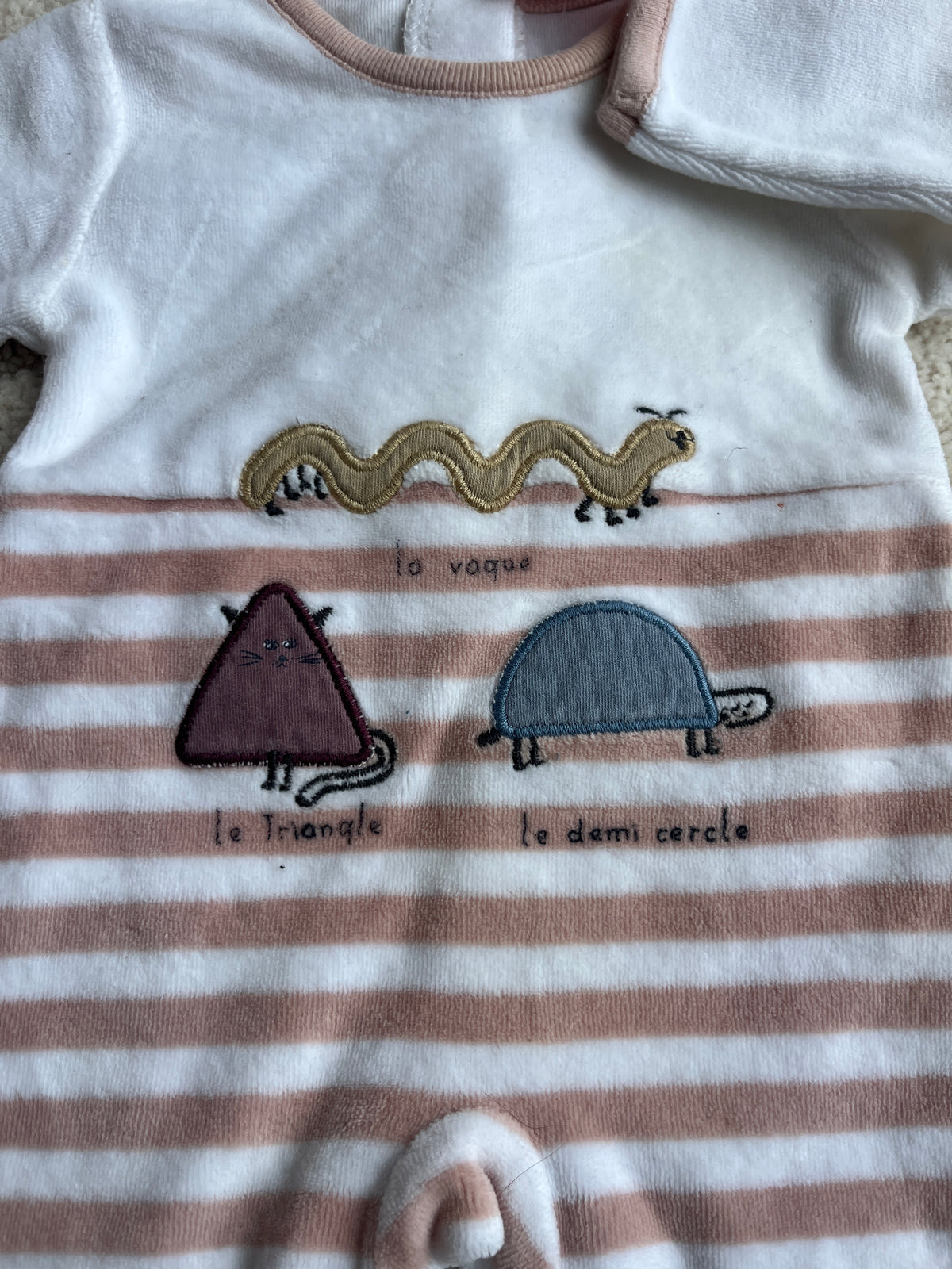 Pyjama velours blanc et rayé rose poudré avec formes Absorba - 1 mois