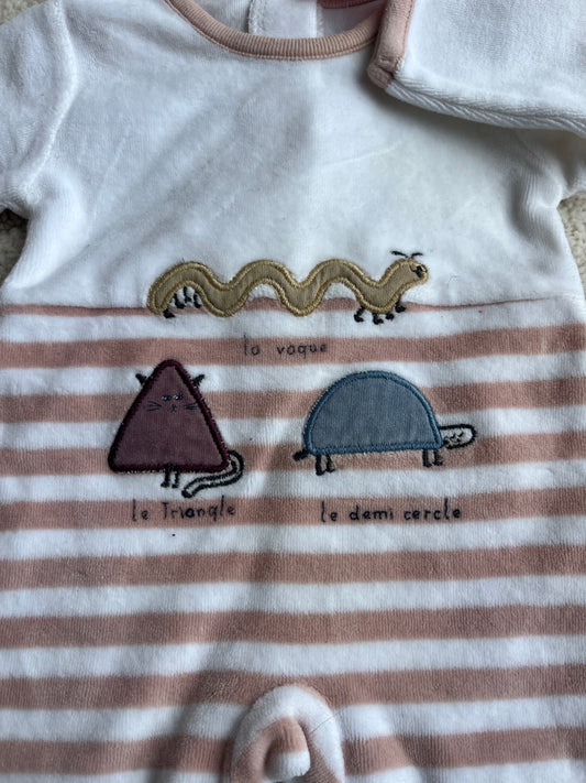 Pyjama velours blanc et rayé rose poudré avec formes Absorba - 1 mois