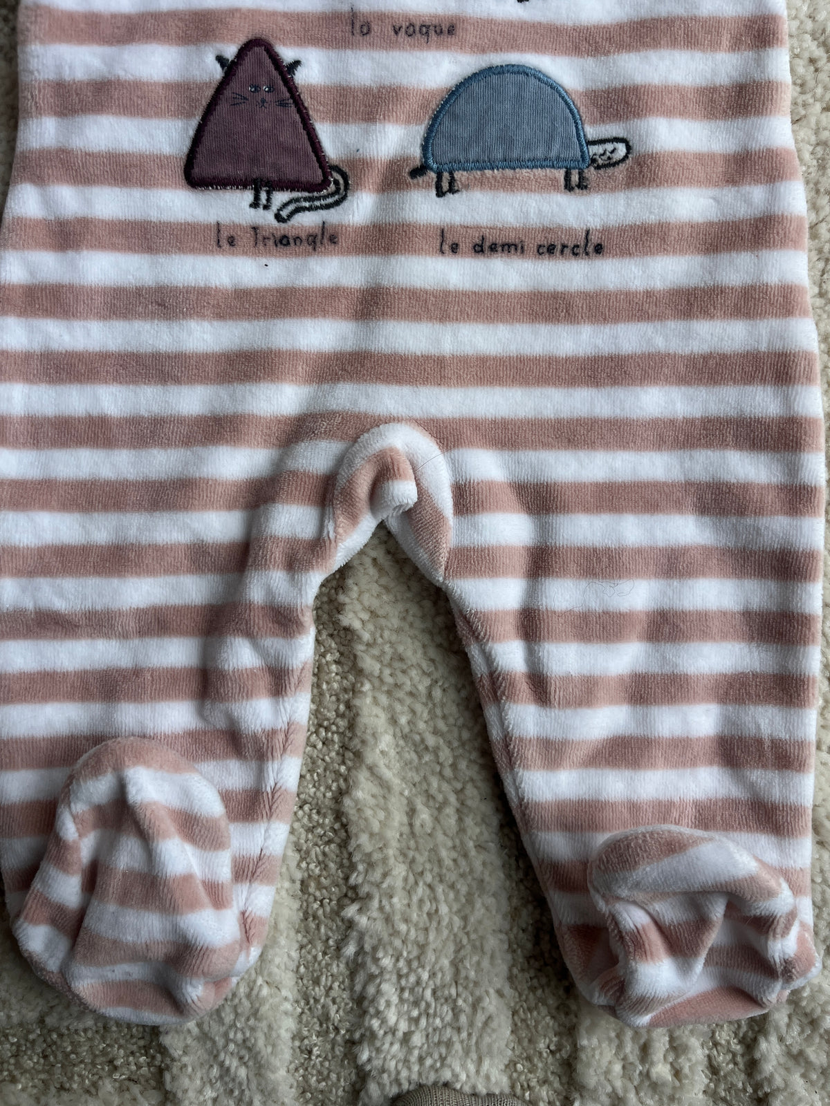 Pyjama velours blanc et rayé rose poudré avec formes Absorba - 1 mois