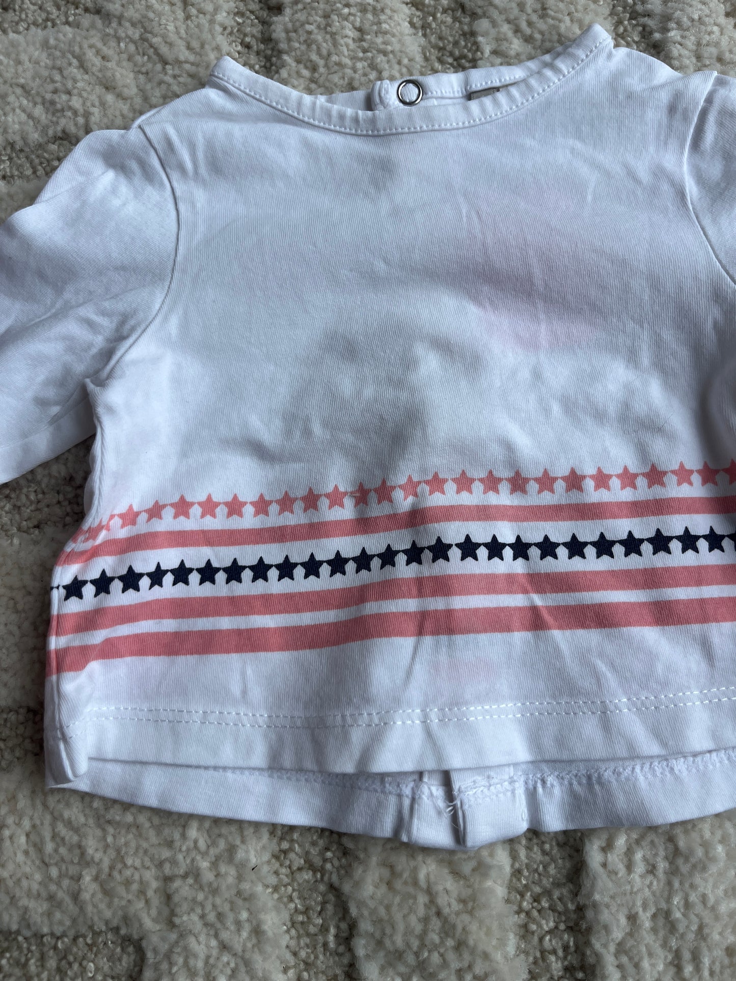 T-shirt à manches longues blanc motif étoiles bleu et rose - 1 mois