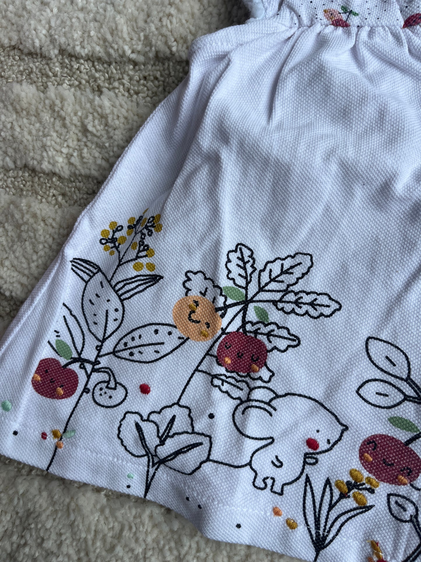 Robe à manches courtes blanche effet lin fleurie et souris DPAM - 1 mois