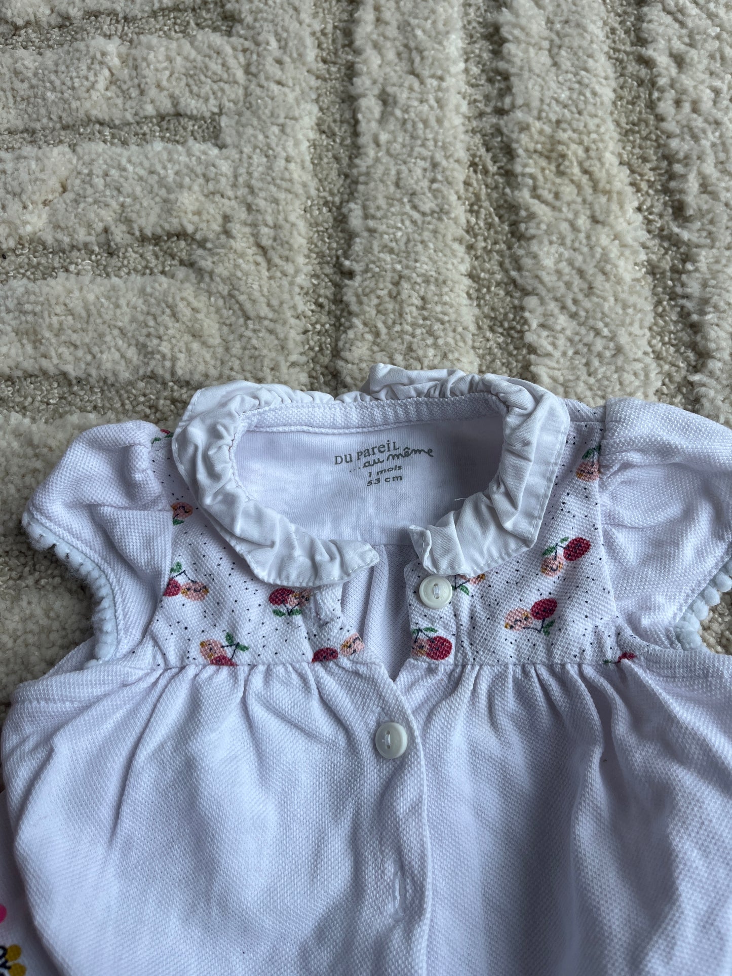 Robe à manches courtes blanche effet lin fleurie et souris DPAM - 1 mois