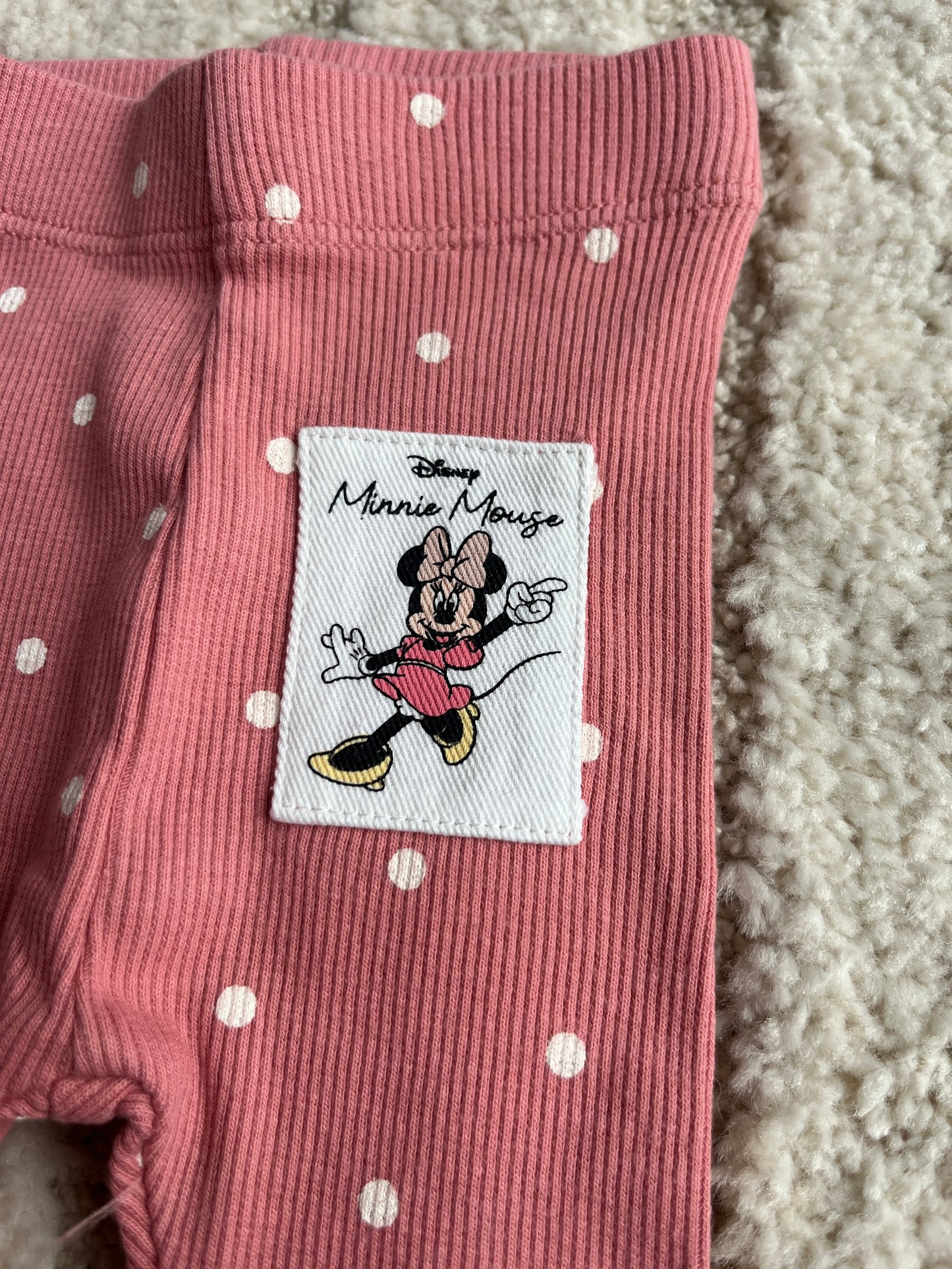 Legging côtelé rose à pois blancs Minnie - 1 mois