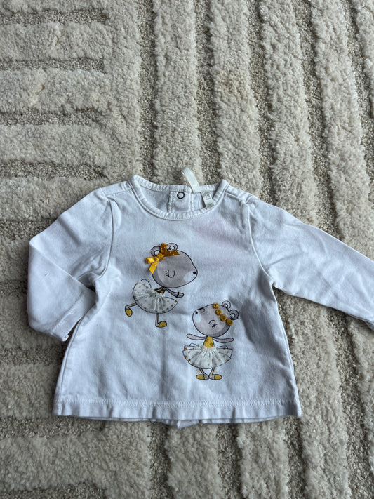 T-shirt à manches longues blanc souris danseuses - 1 mois