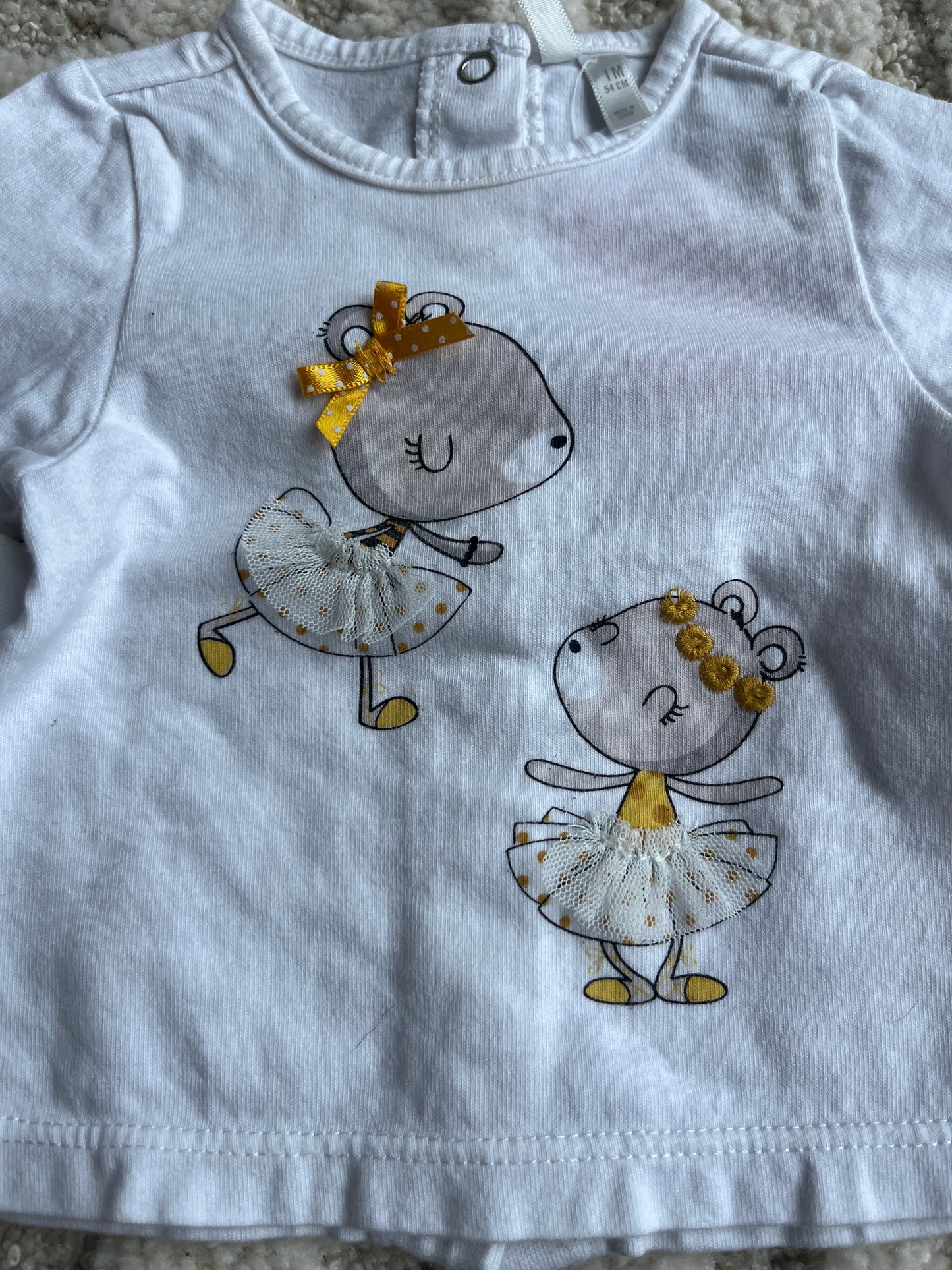 T-shirt à manches longues blanc souris danseuses - 1 mois