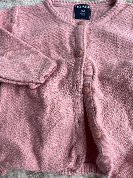 Cardigan à manches longues en maille rose - 1 mois
