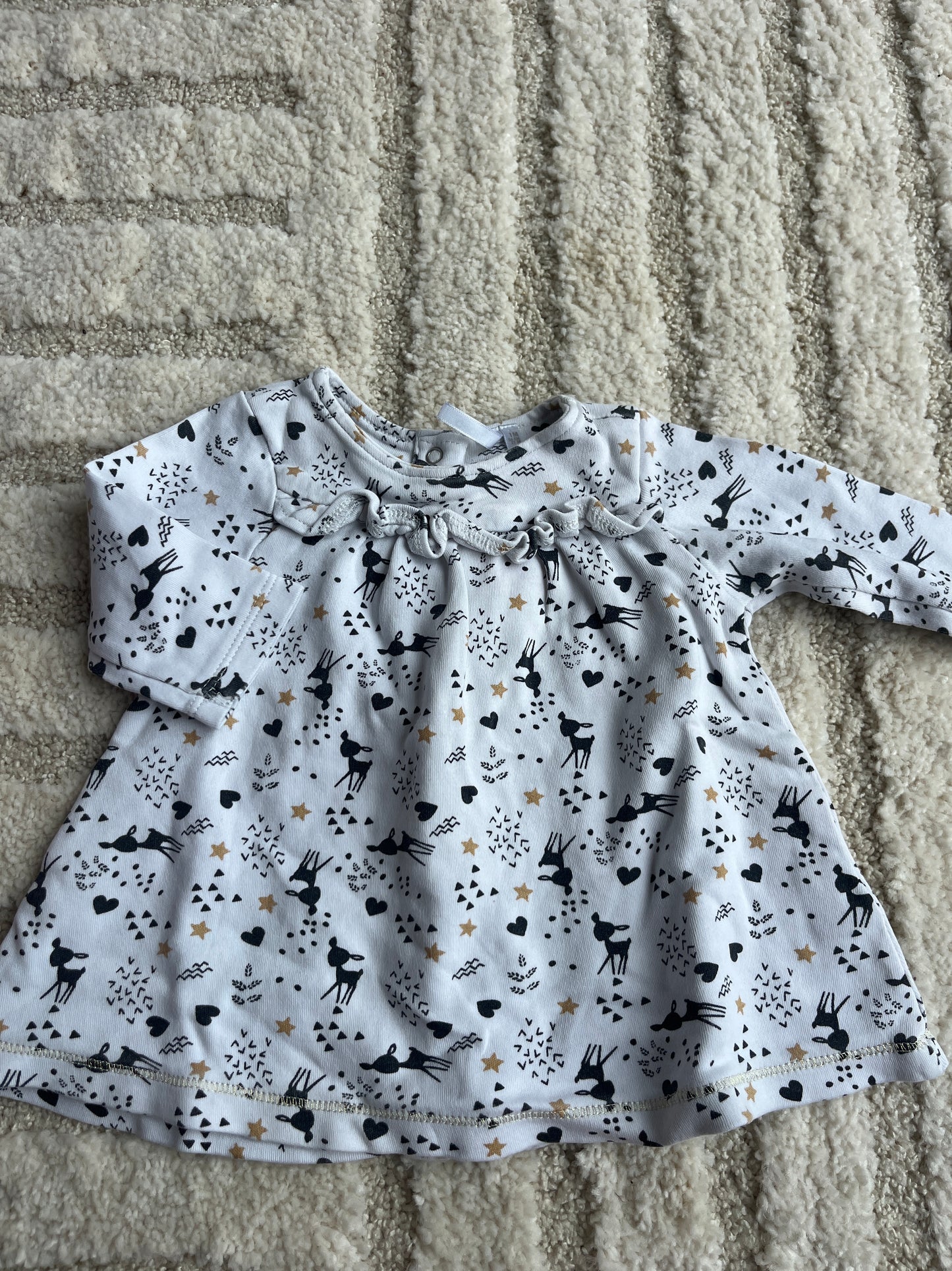 Robe à manches longues blanche motifs faon noir - 1 mois