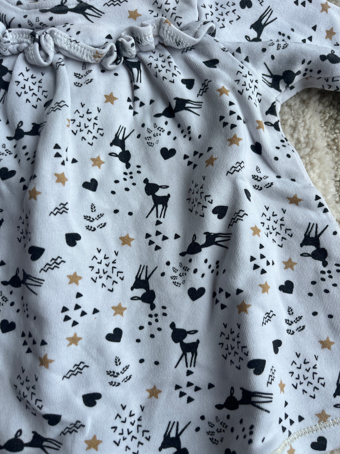 Robe à manches longues blanche motifs faon noir - 1 mois