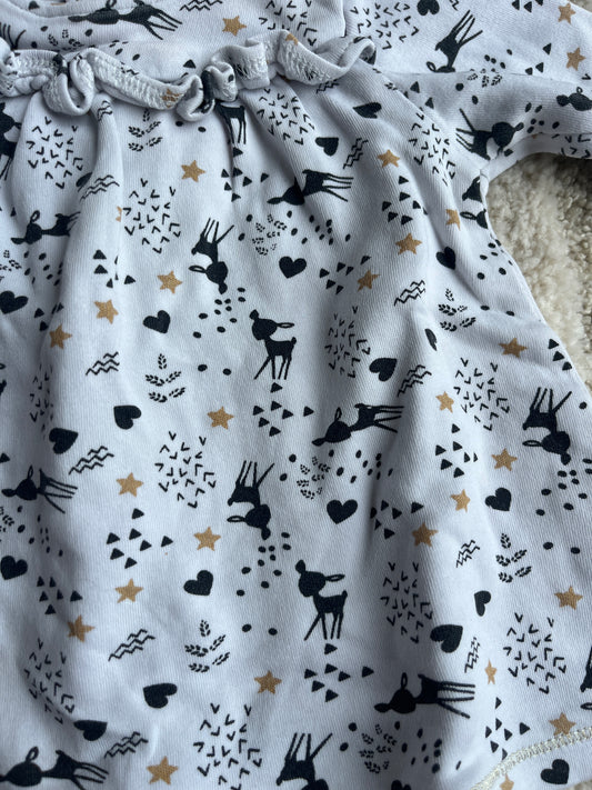 Robe à manches longues blanche motifs faon noir - 1 mois