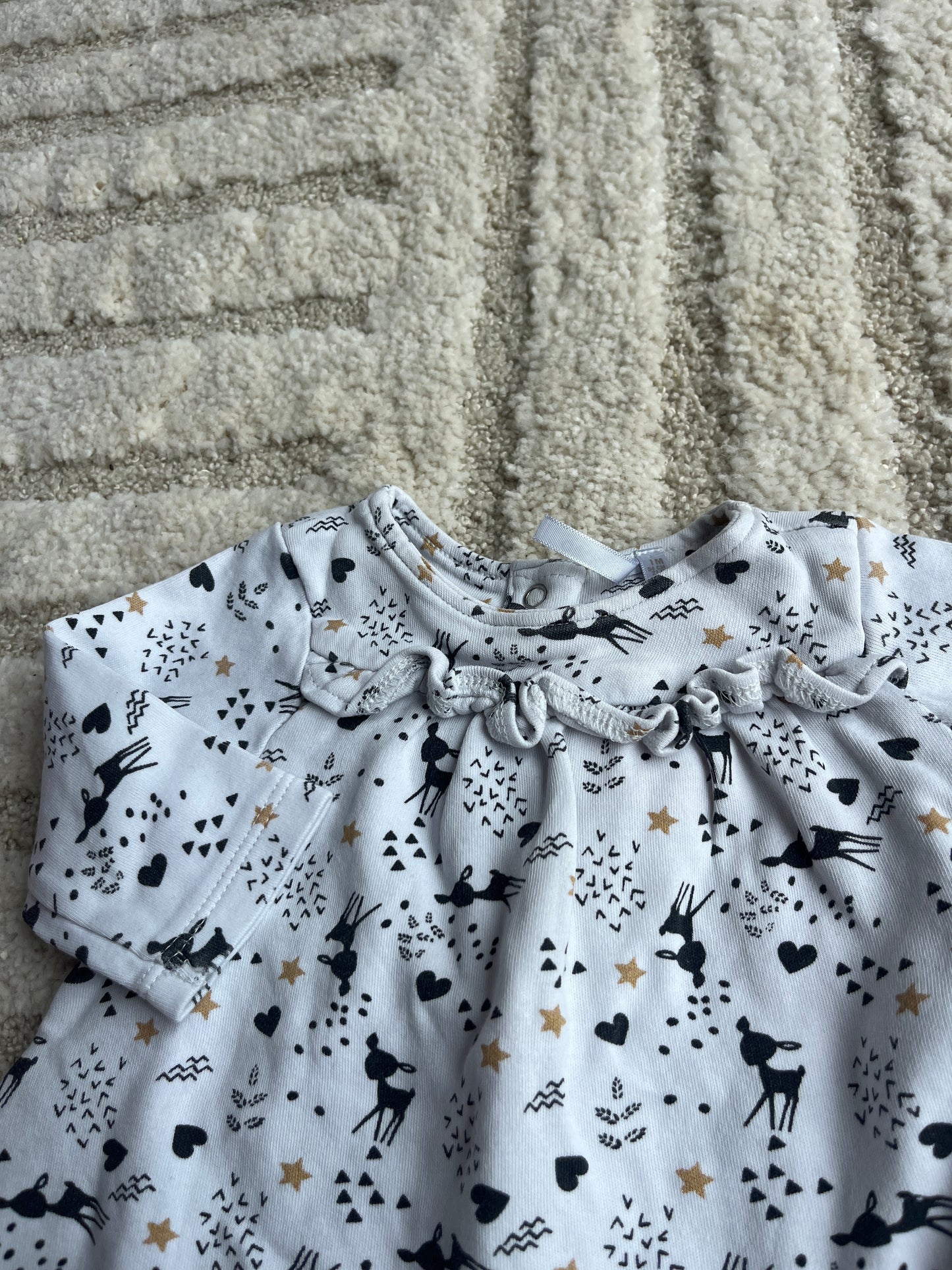 Robe à manches longues blanche motifs faon noir - 1 mois