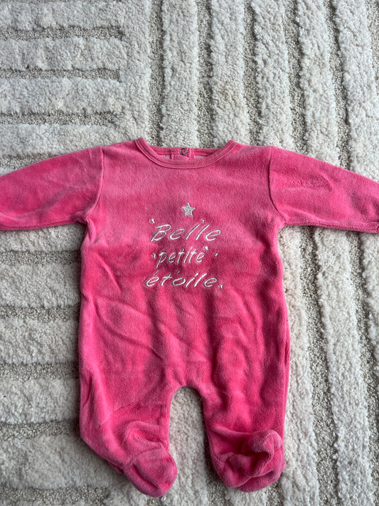 Pyjama velours rose « belle petite étoile » - 1 mois