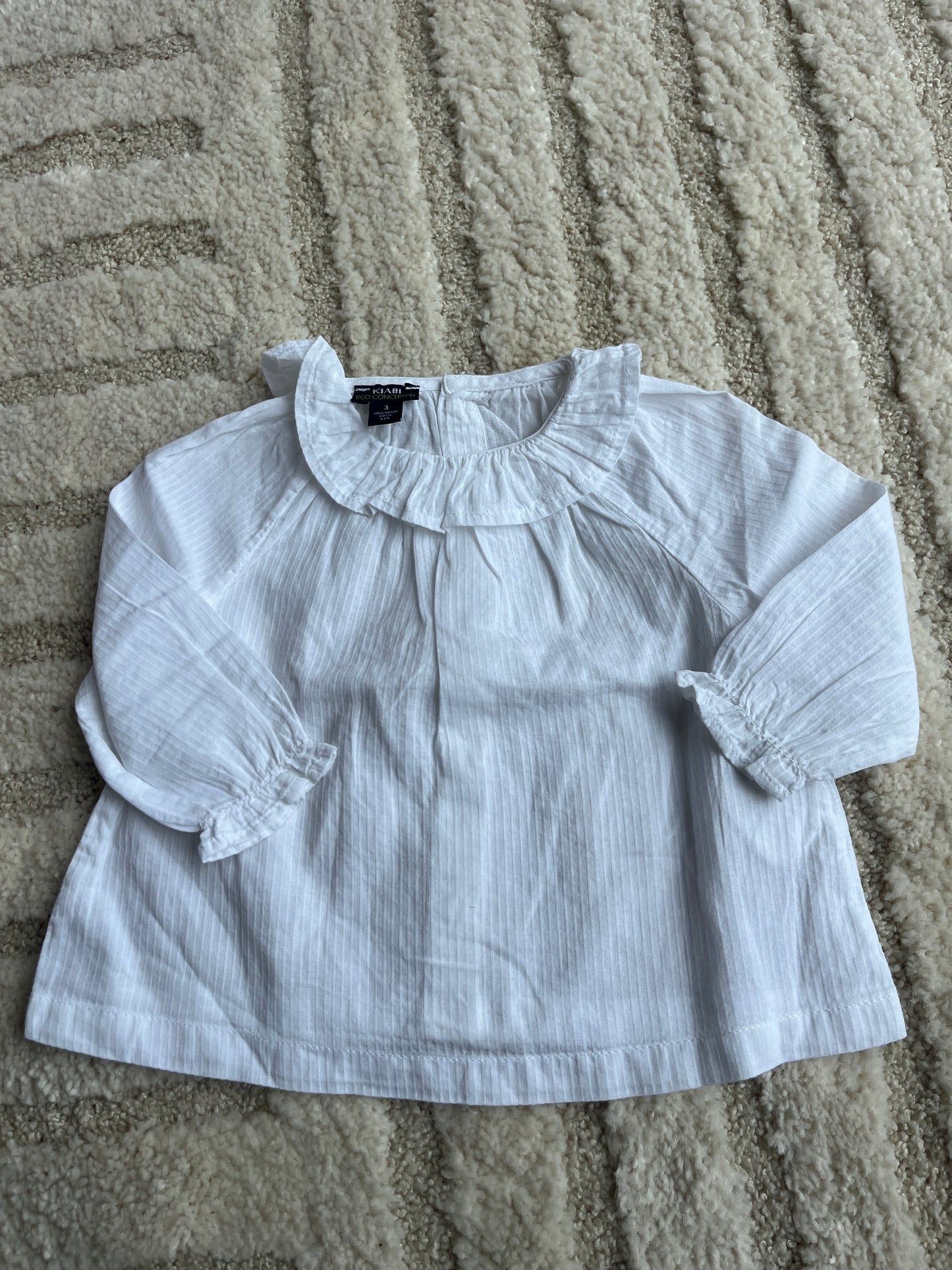 Blouse à manches longues blanche plissée à col volanté - 3 mois