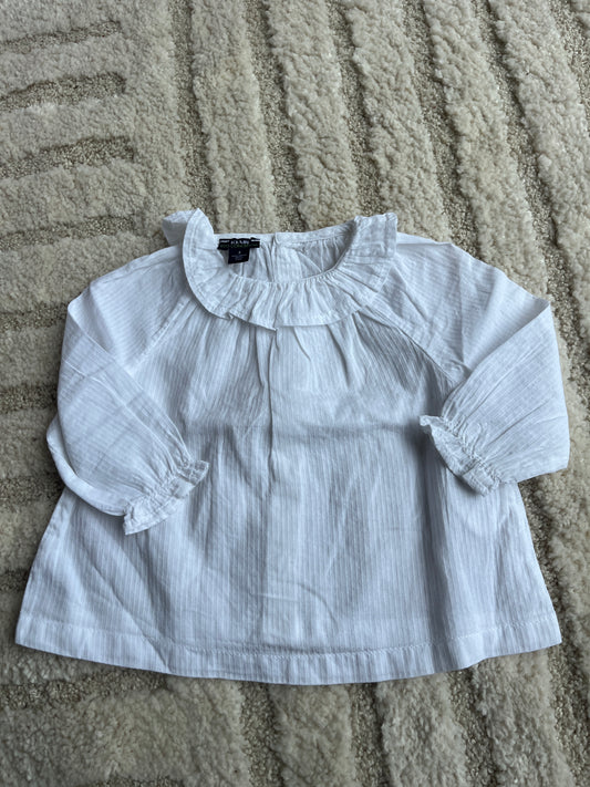 Blouse à manches longues blanche plissée à col volanté - 3 mois