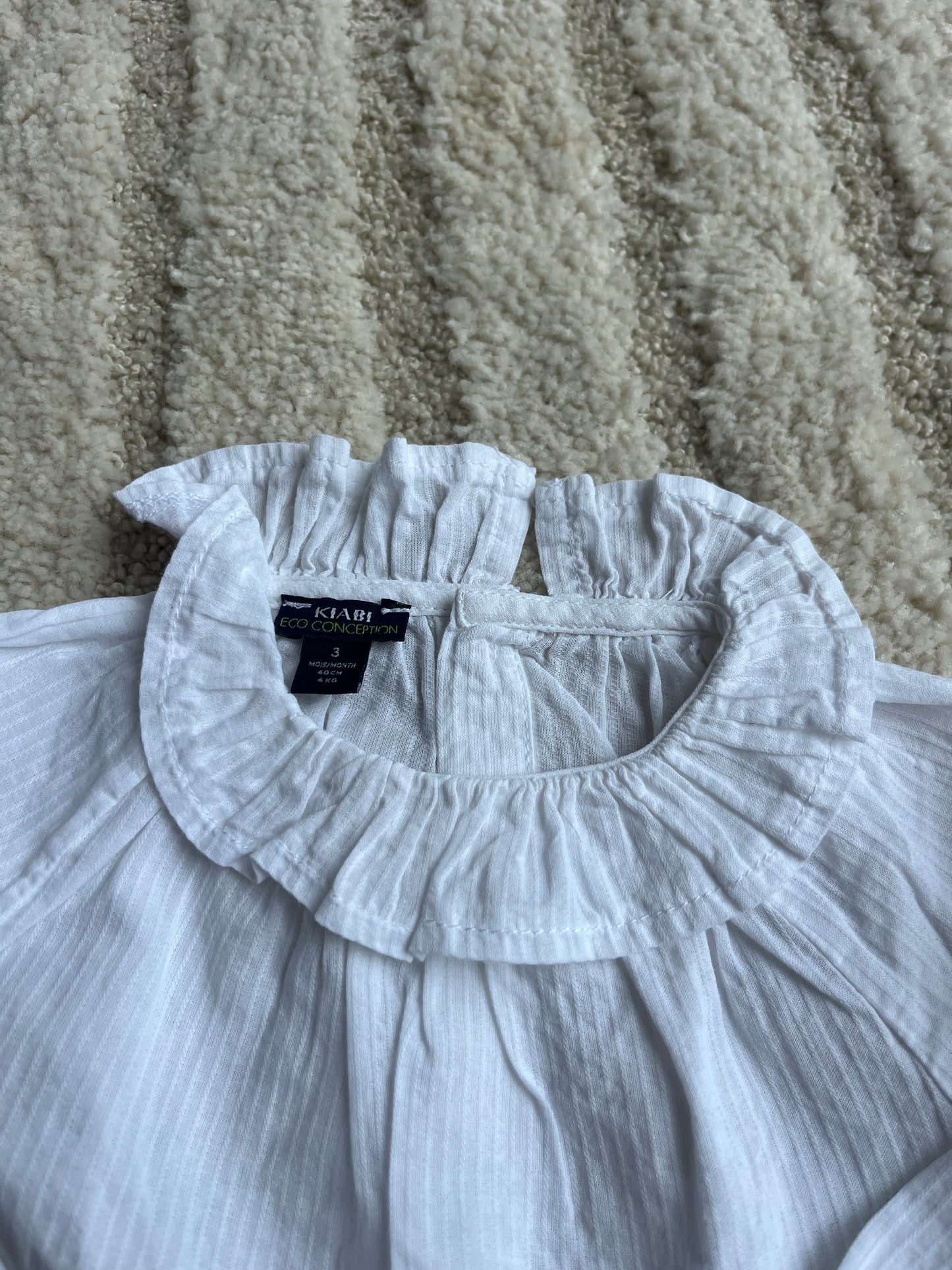 Blouse à manches longues blanche plissée à col volanté - 3 mois