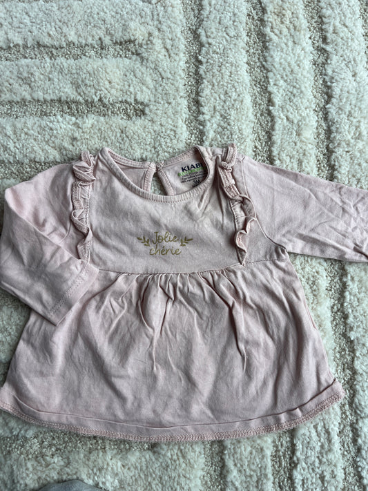 T-shirt à manches longues rose évasé « jolie chérie » - 3 mois
