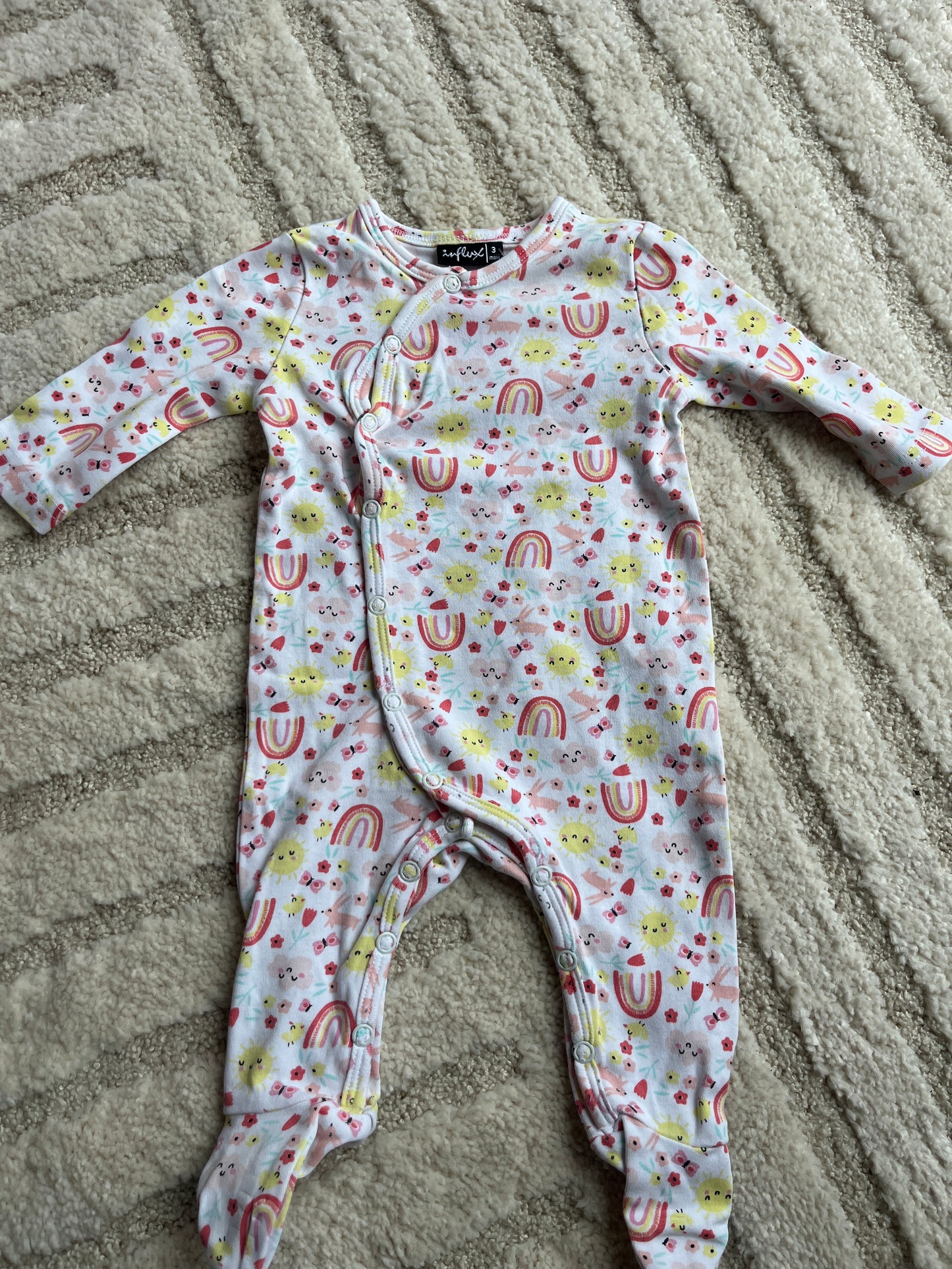 Pyjama léger blanc motifs arc-en-ciel et soleils - 3 mois